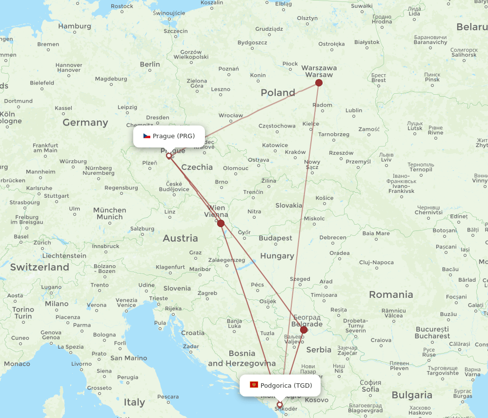 TGD-PRG flight routes