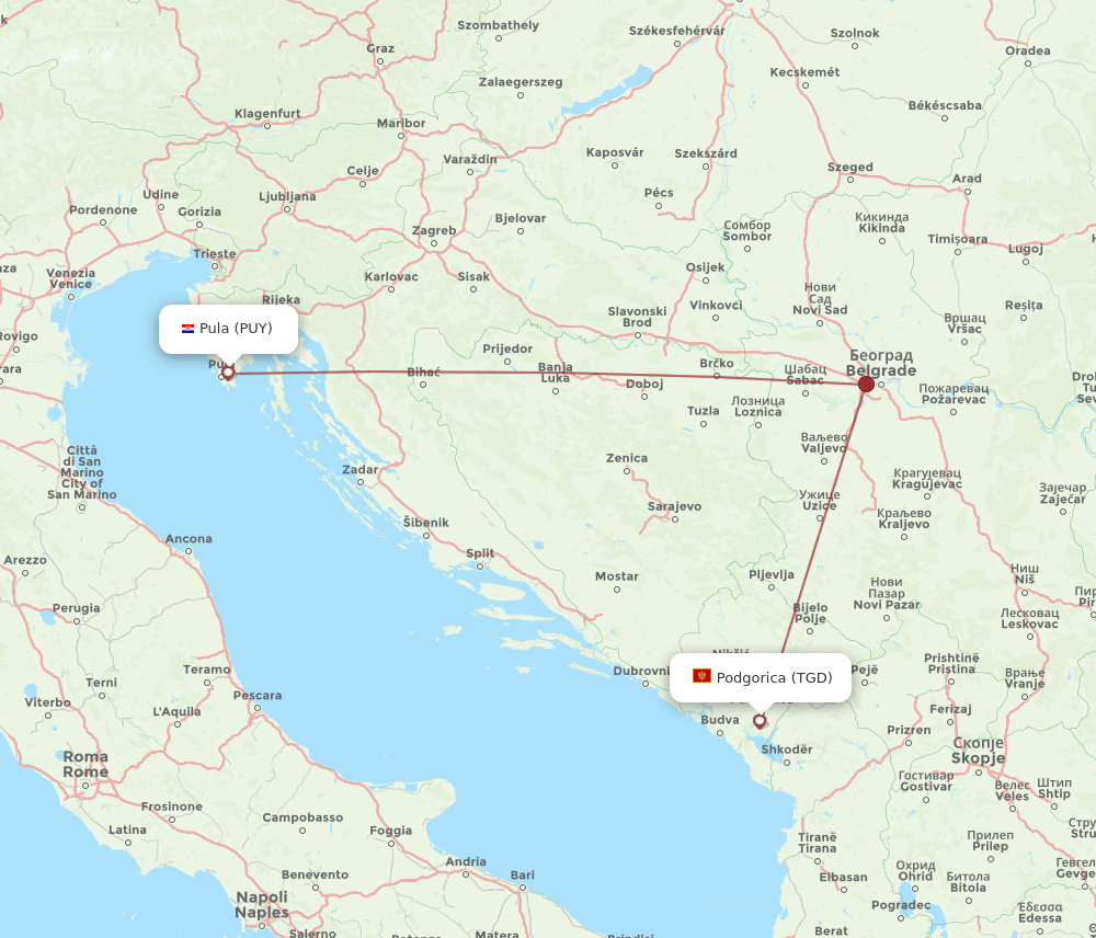 TGD-PUY flight routes