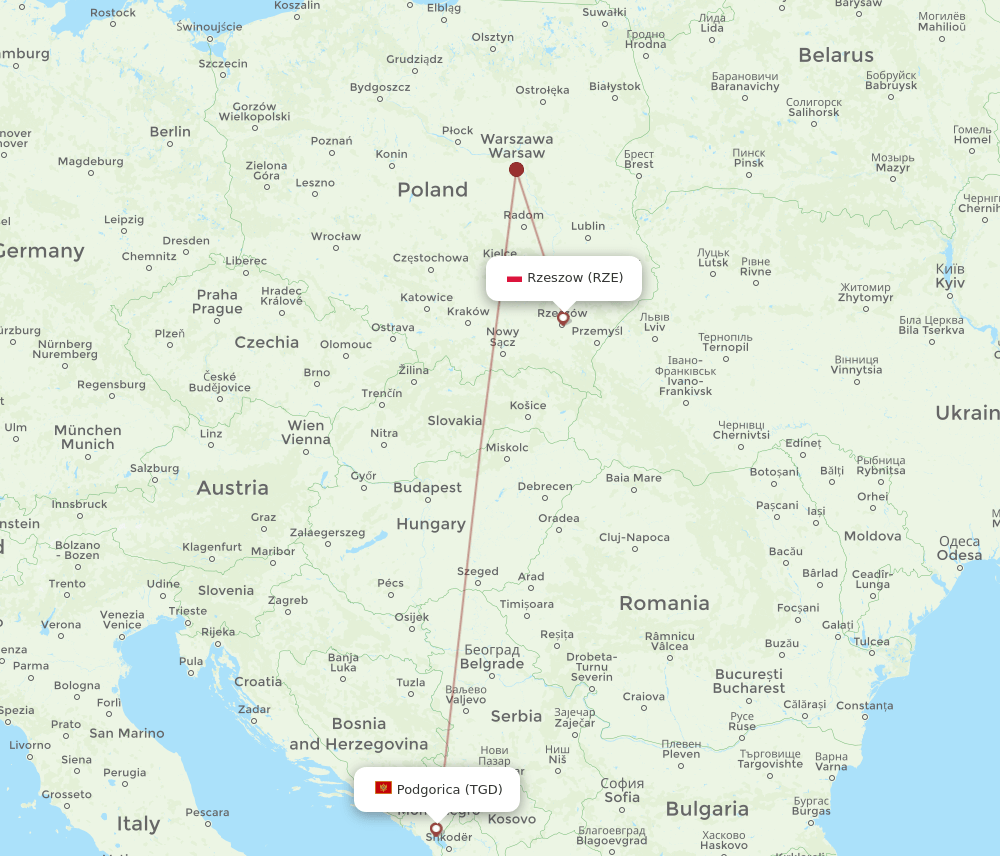 TGD-RZE flight routes