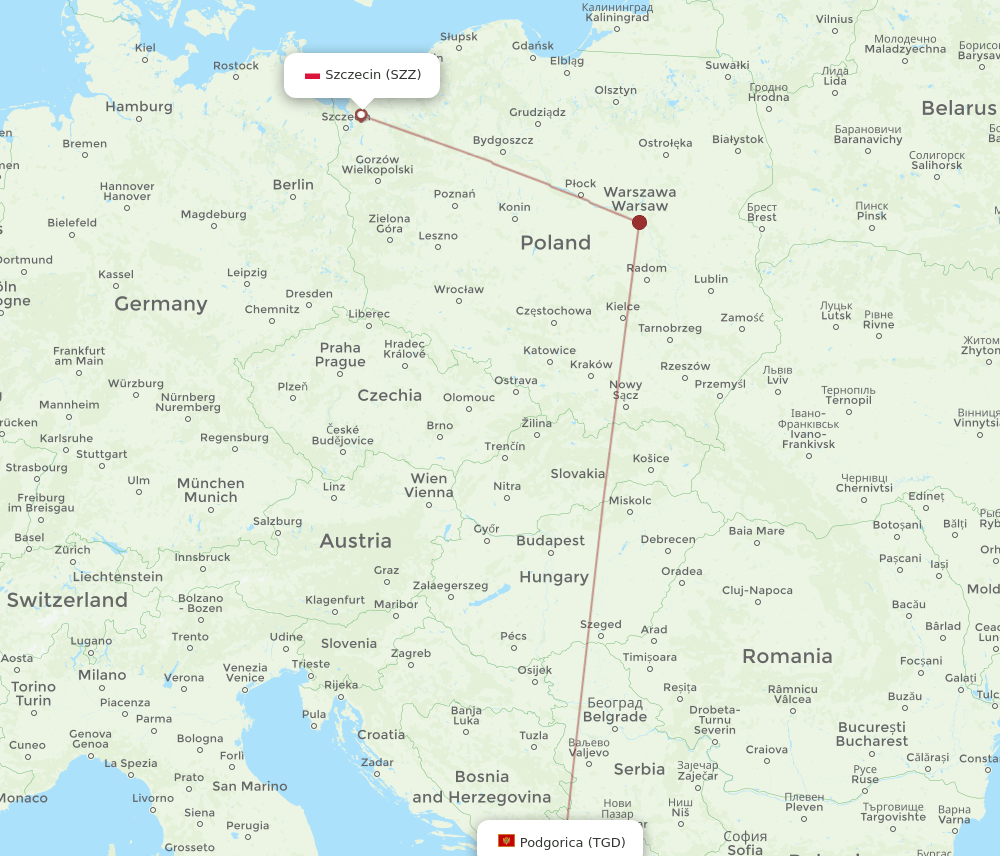 TGD to SZZ flights and routes map