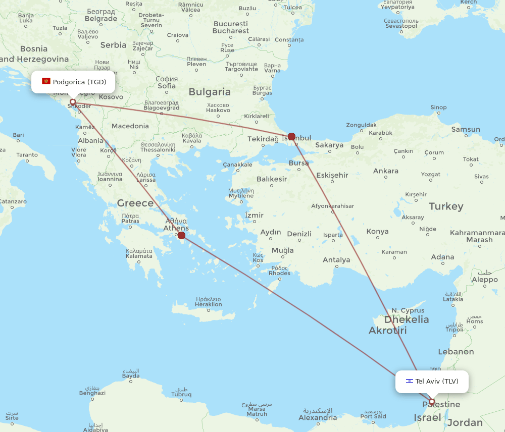 TGD-TLV flight routes