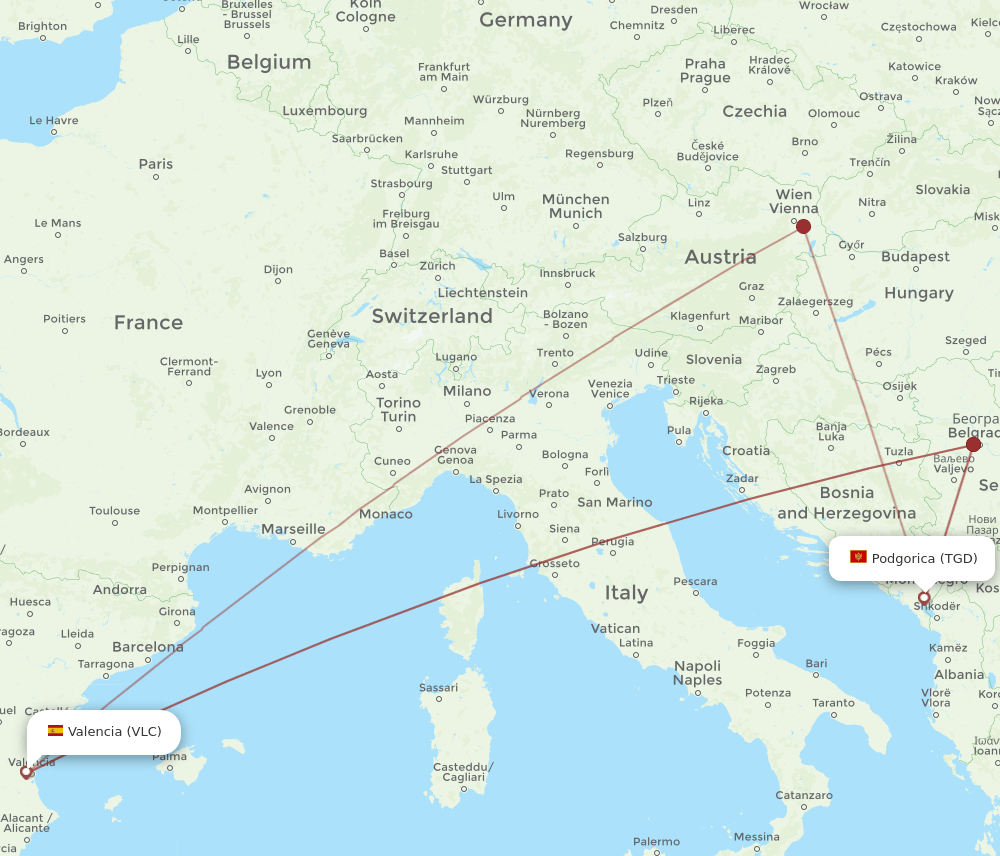 TGD-VLC flight routes