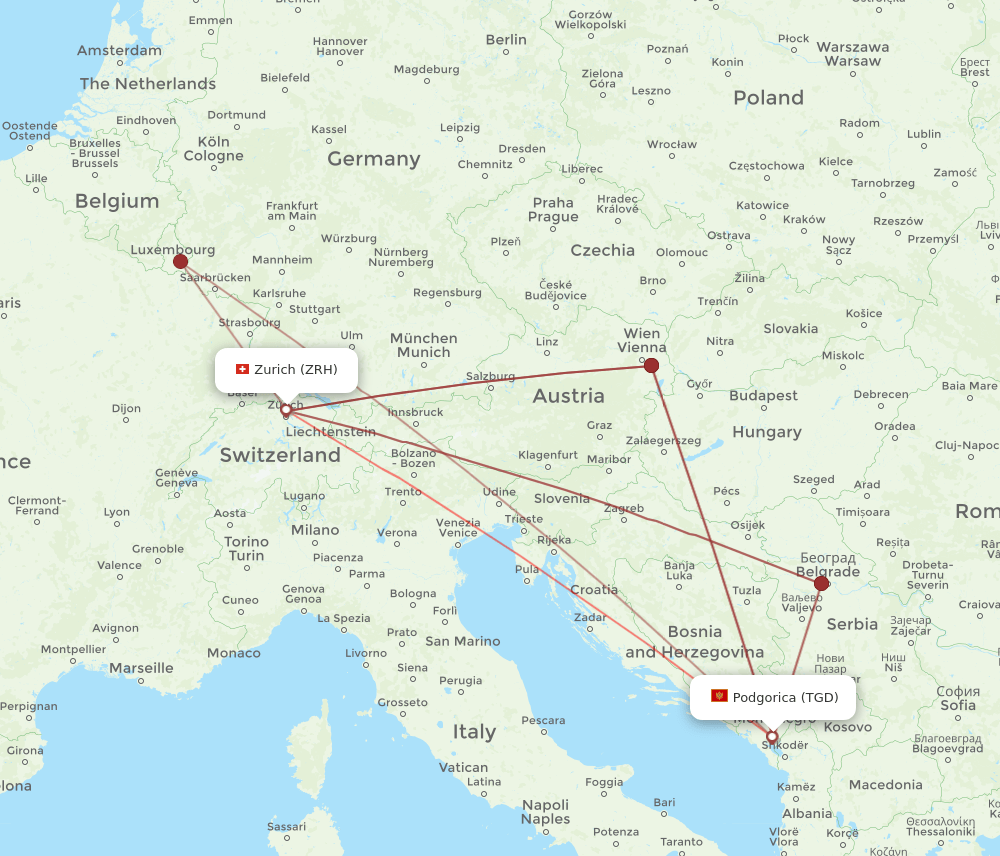 TGD-ZRH flight routes