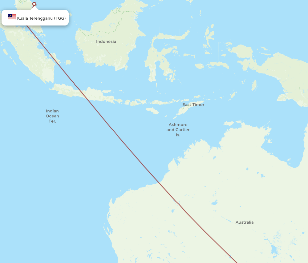Adelaide - Kuala Terengganu route map and flight paths
