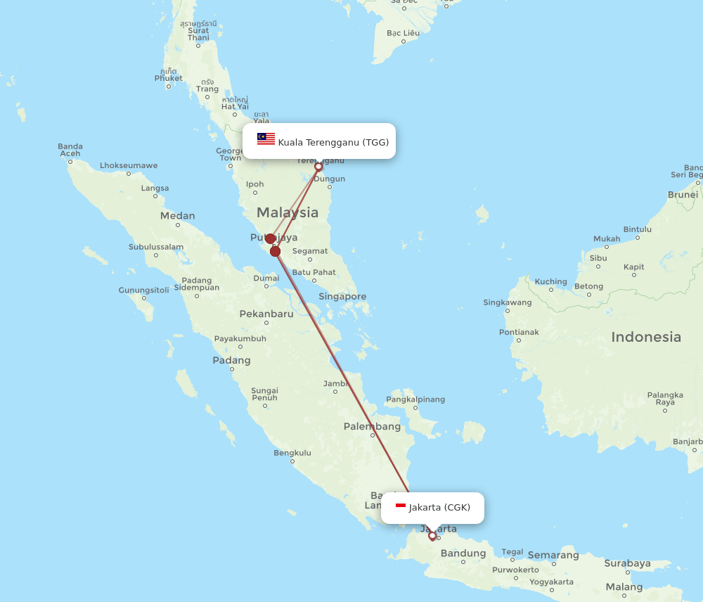 TGG to CGK flights and routes map