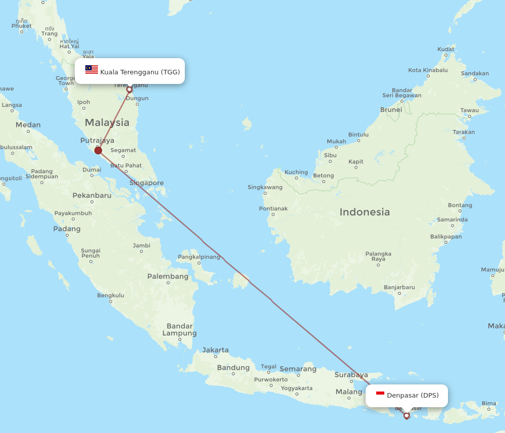 TGG to DPS flights and routes map