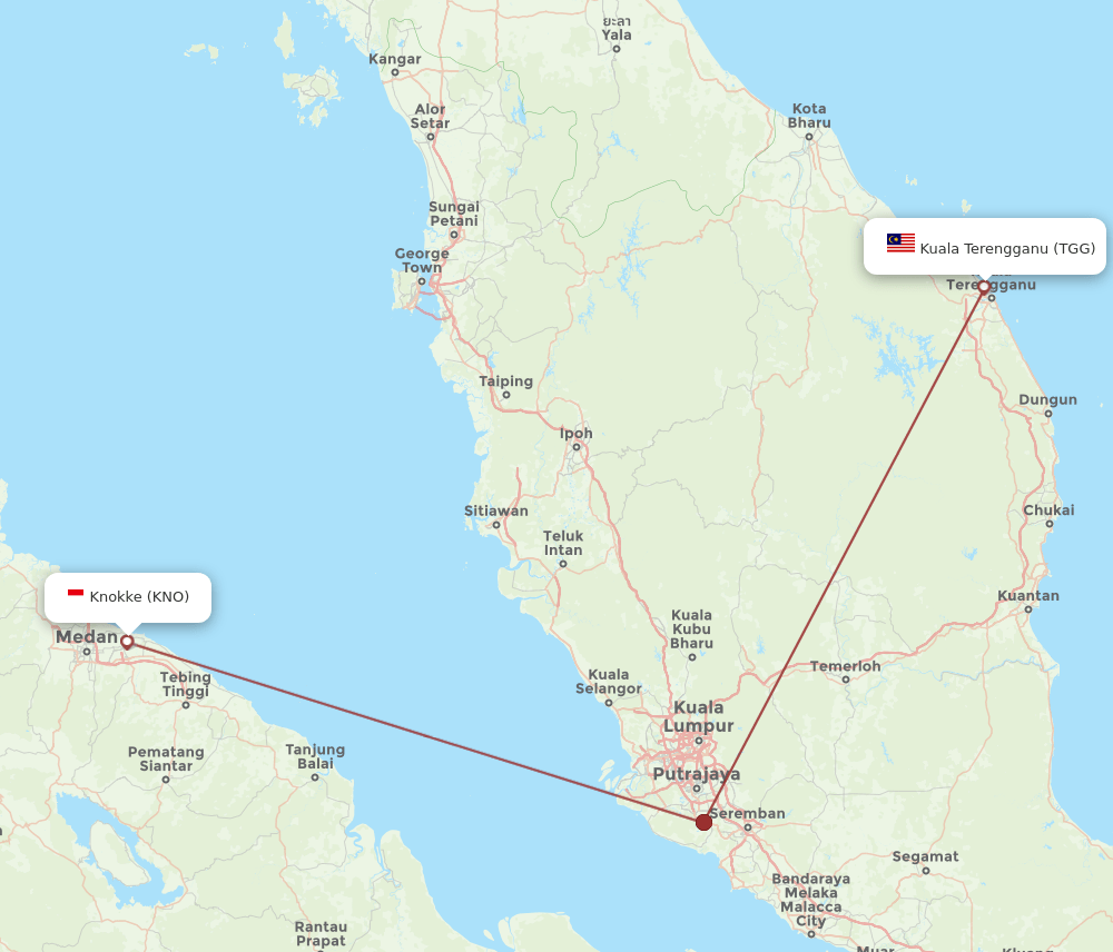 TGG to KNO flights and routes map