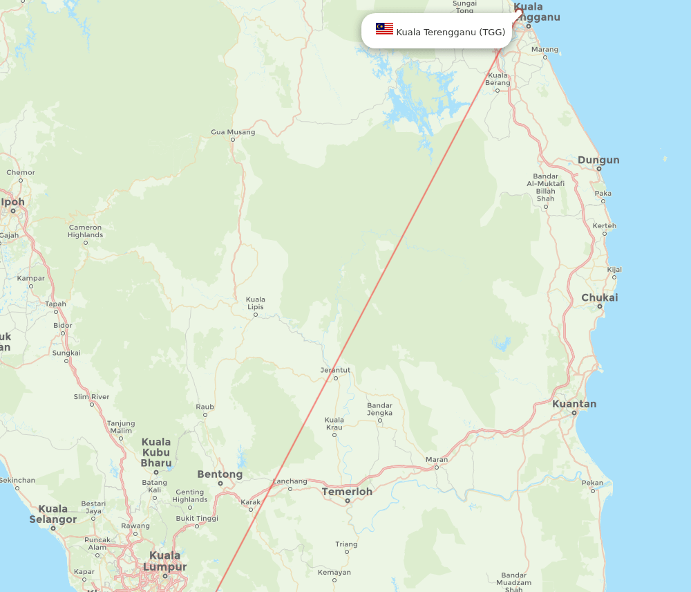 TGG to KUL flights and routes map