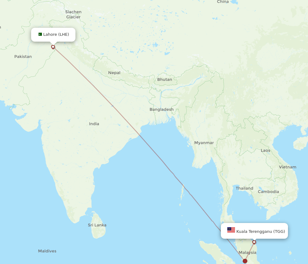 TGG to LHE flights and routes map