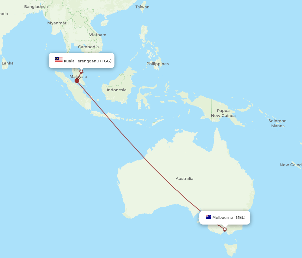 TGG to MEL flights and routes map
