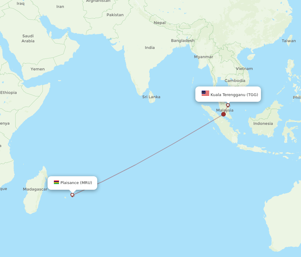 TGG-MRU flight routes