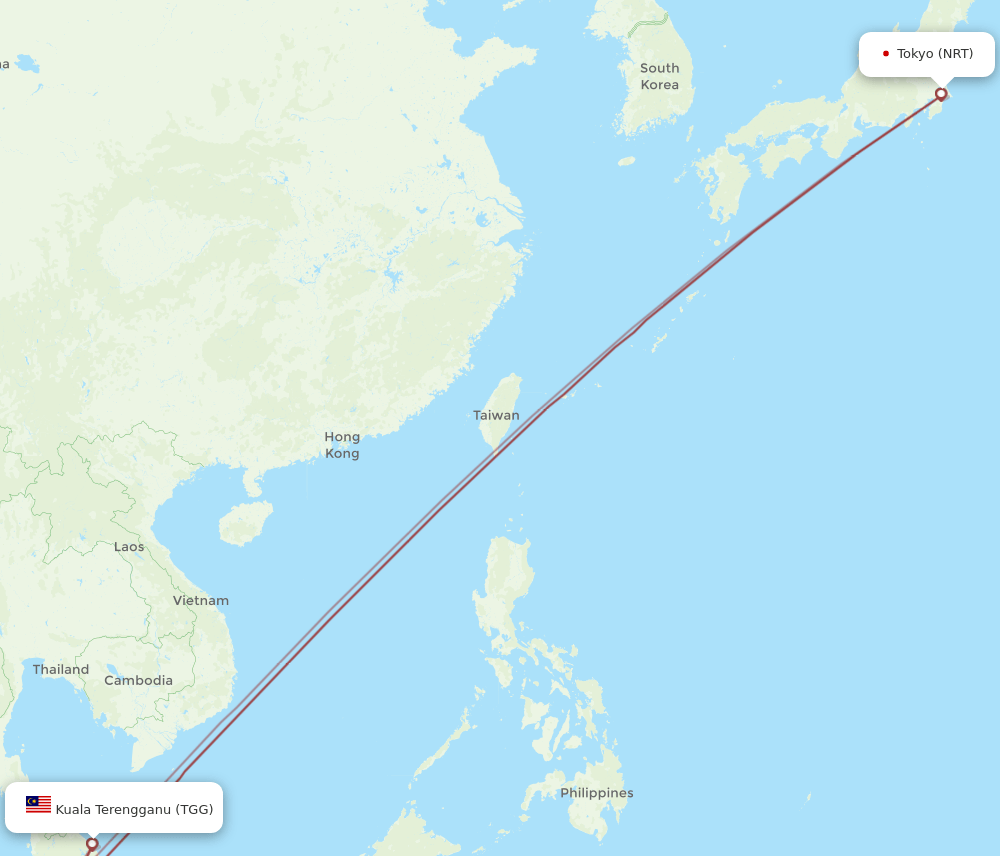 TGG to NRT flights and routes map