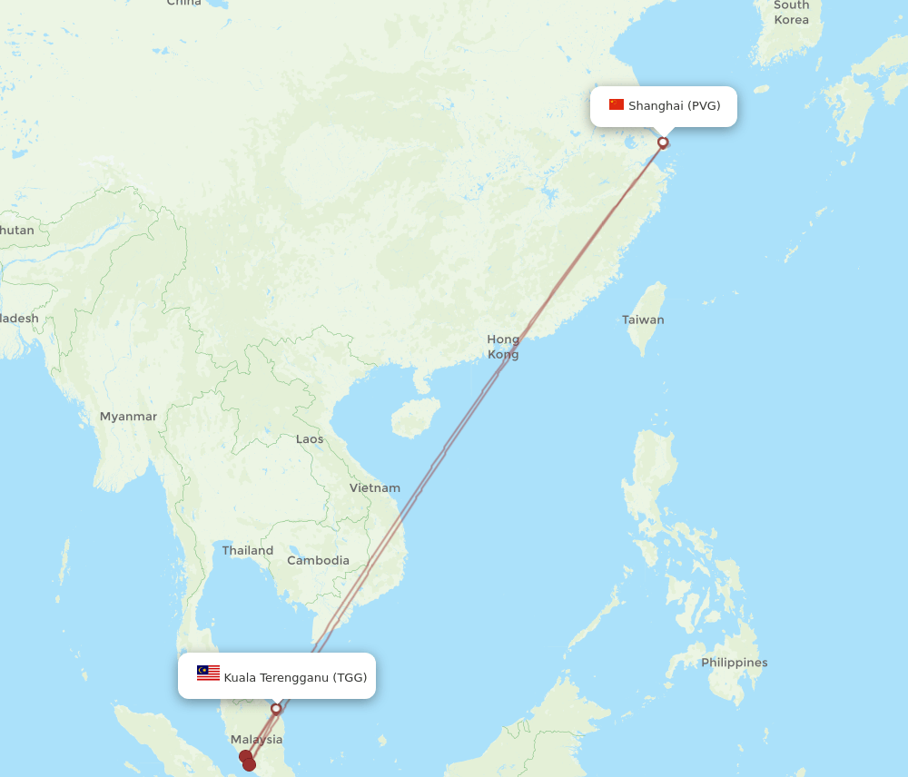 TGG-PVG flight routes