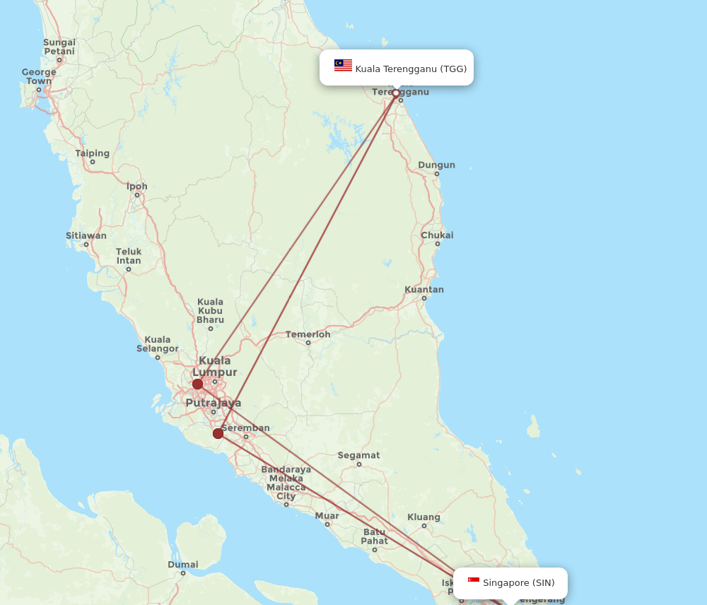 TGG-SIN flight routes