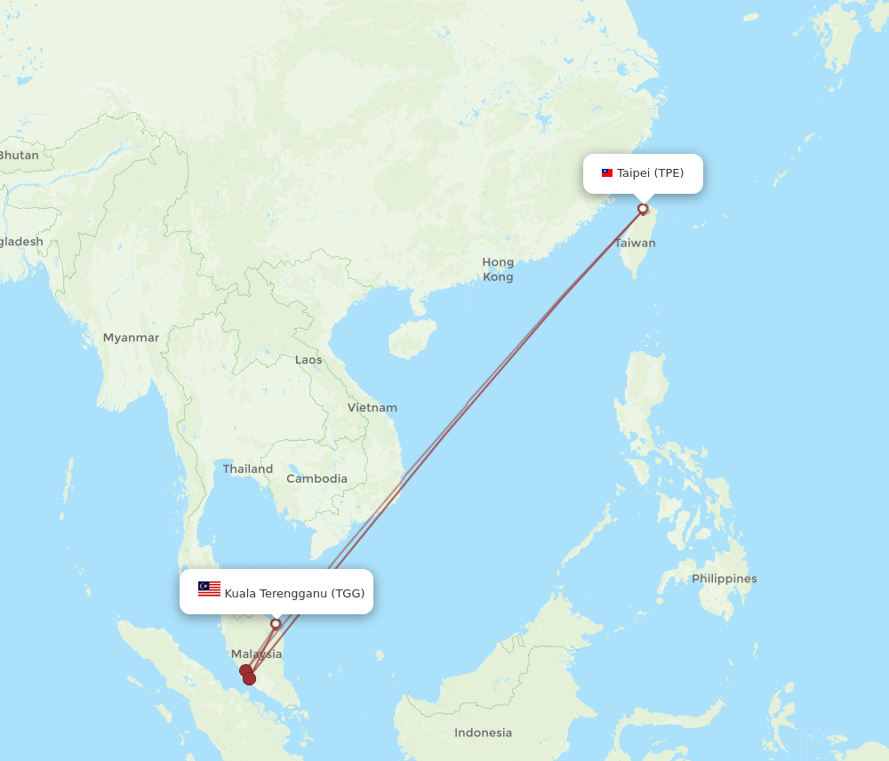 TGG-TPE flight routes