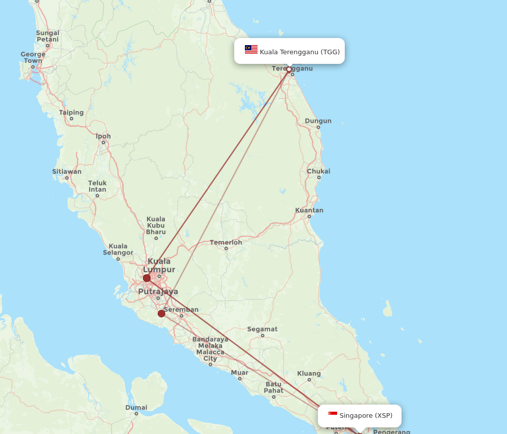 TGG to XSP flights and routes map