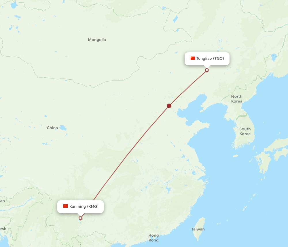 TGO to KMG flights and routes map