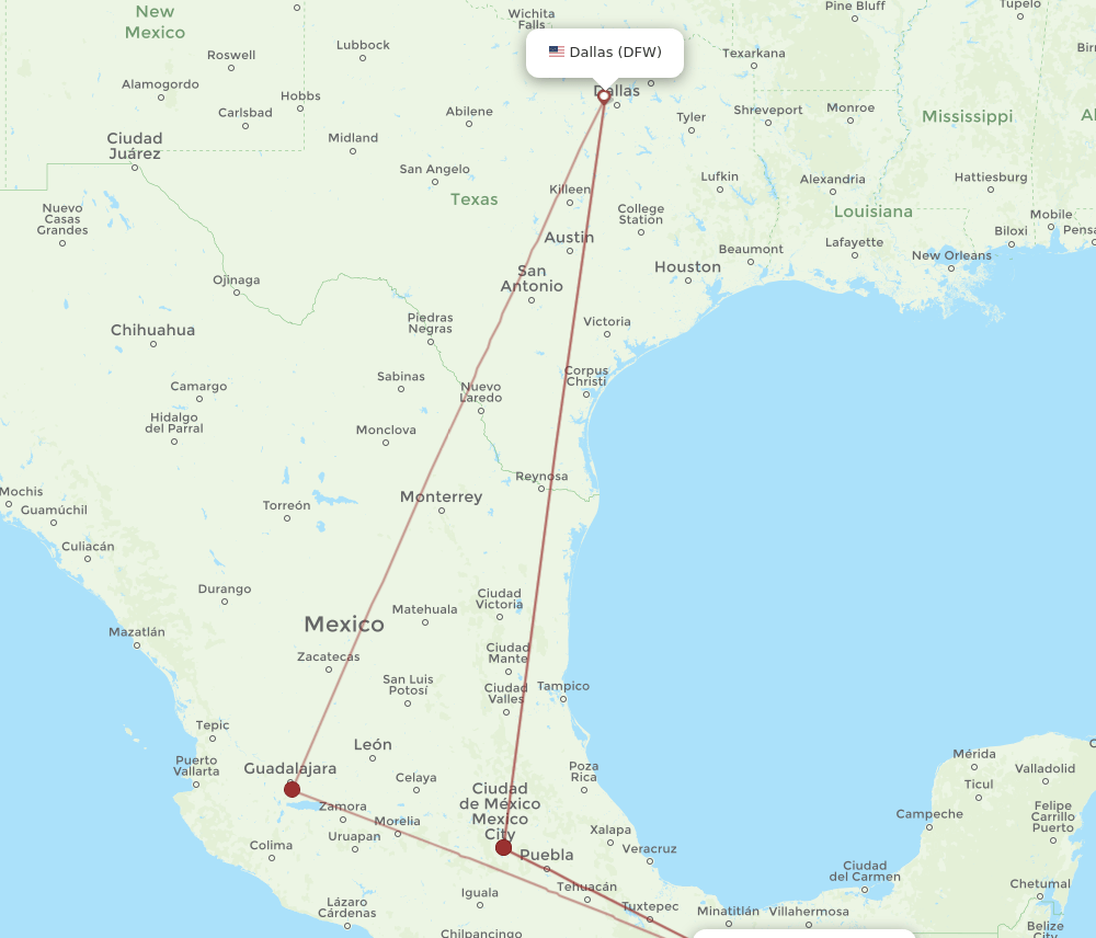 TGZ to DFW flights and routes map