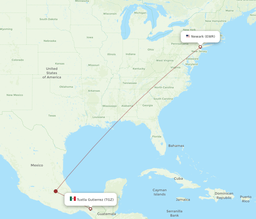 TGZ-EWR flight routes