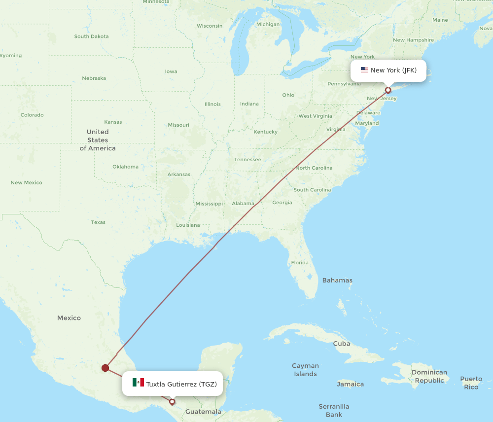 TGZ-JFK flight routes