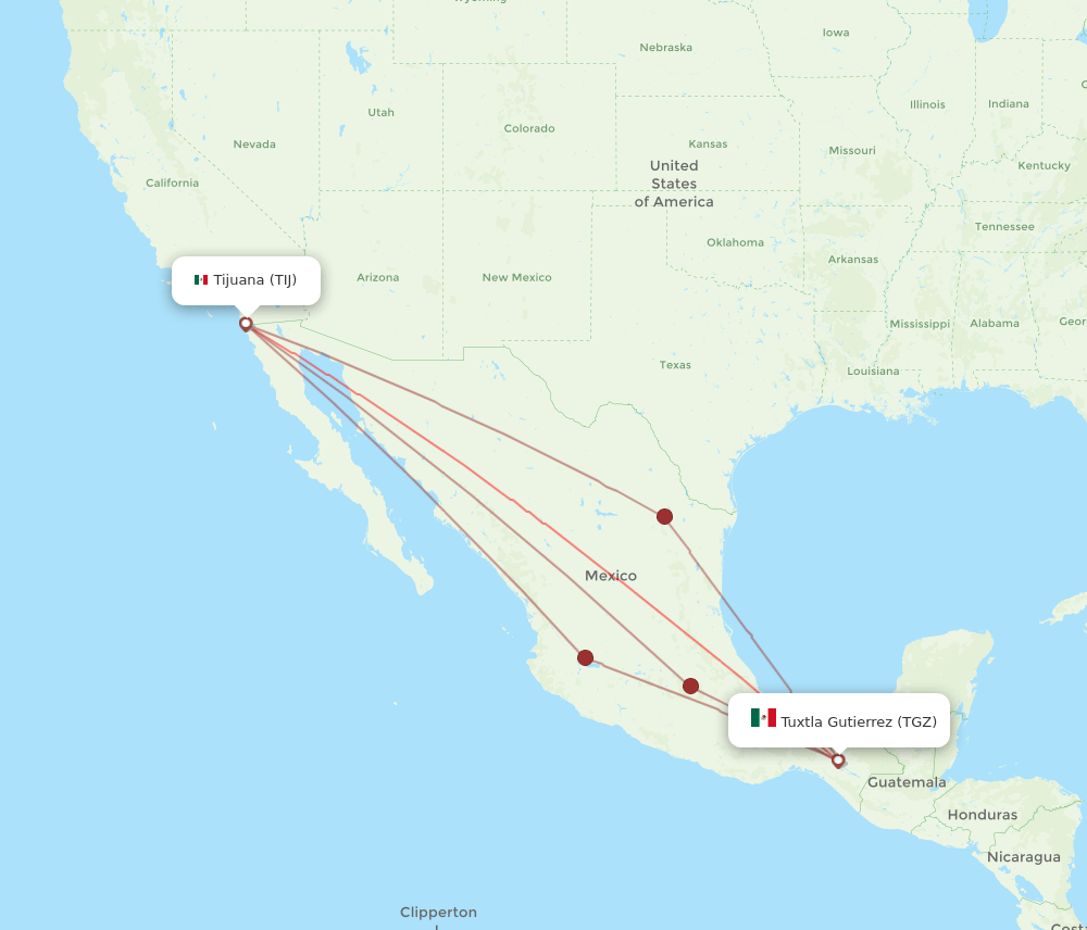TGZ to TIJ flights and routes map