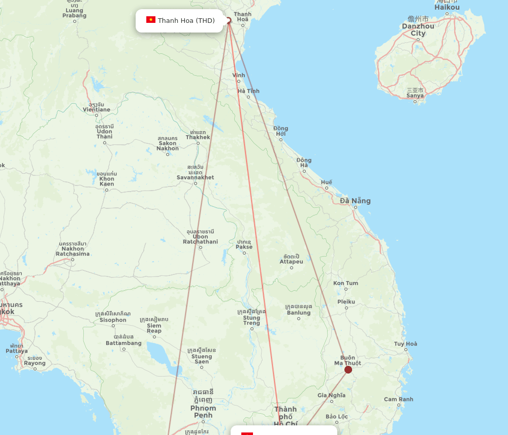 Thanh Hoa - Ho Chi Minh City route map and flight paths