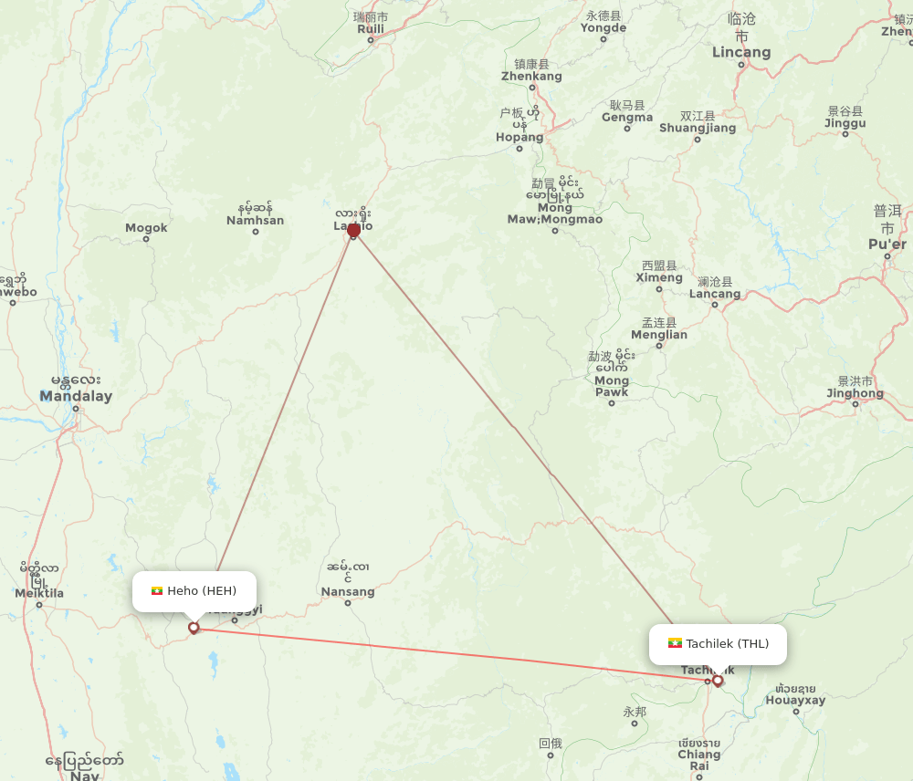 Tachilek - Heho route map and flight paths