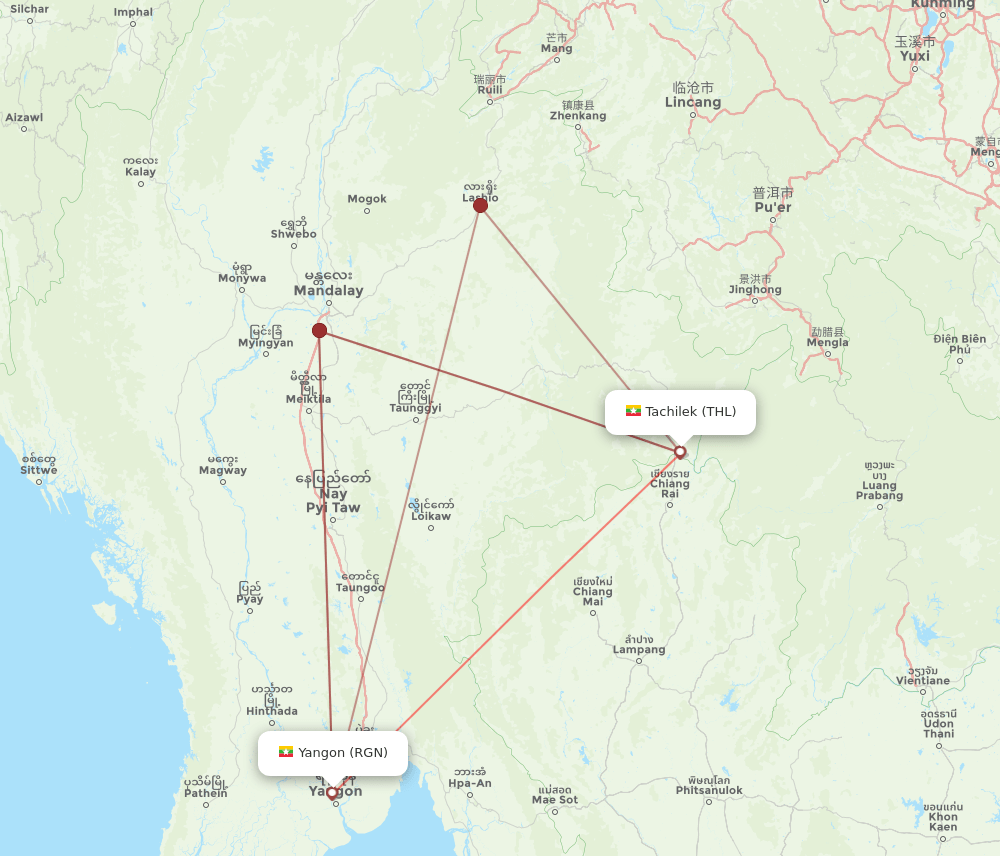 THL to RGN flights and routes map