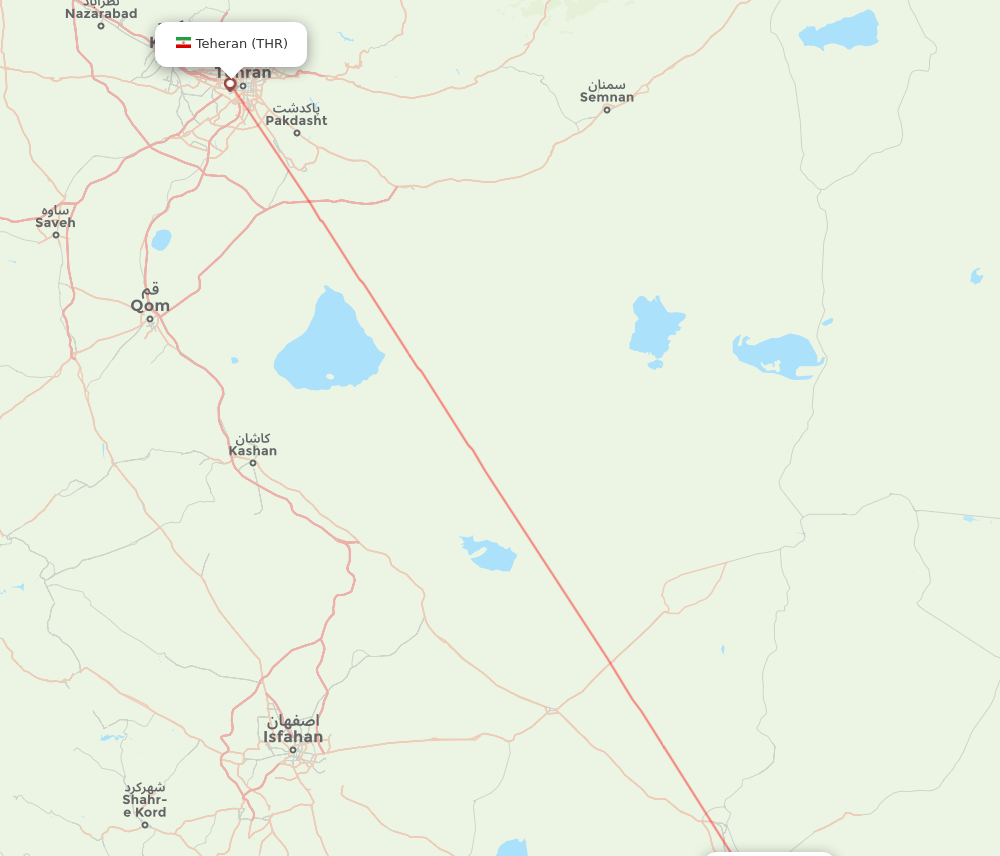 Tehran - Yazd route map and flight paths