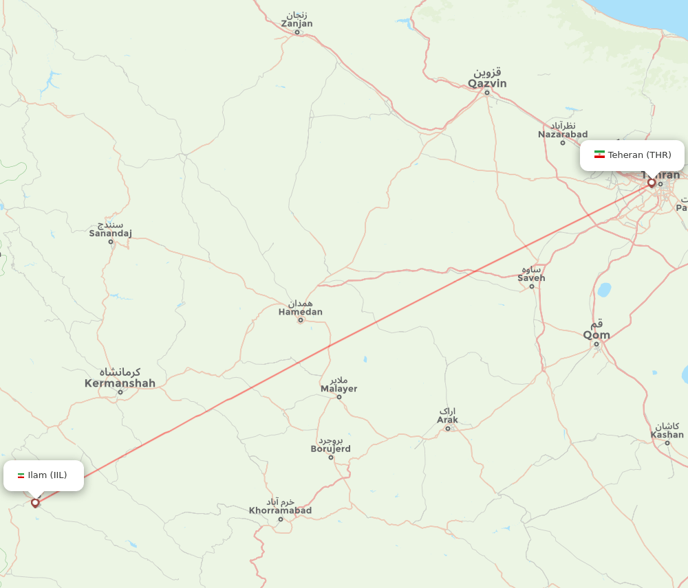 THR to IIL flights and routes map