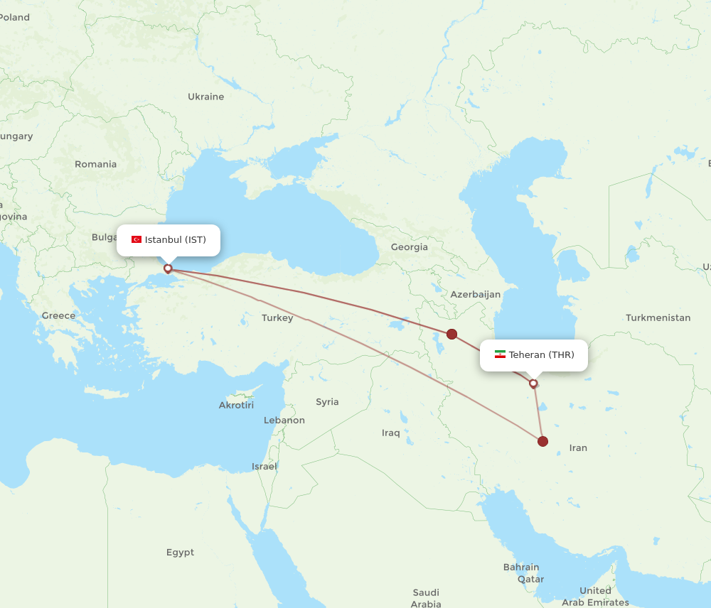 THR to IST flights and routes map