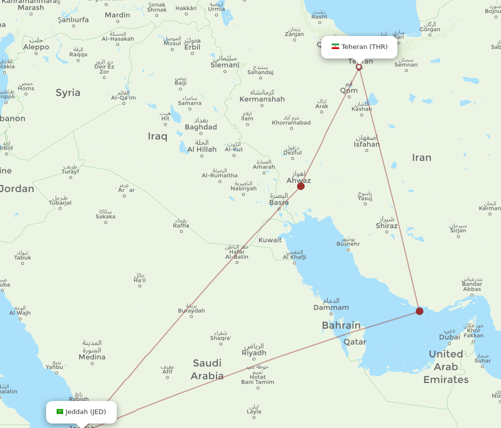 THR-JED flight routes