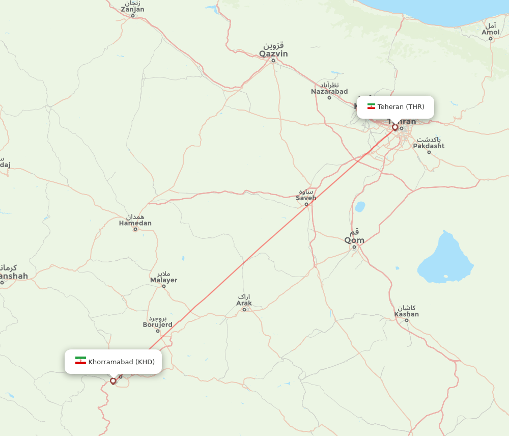 Tehran - Khorramabad route map and flight paths