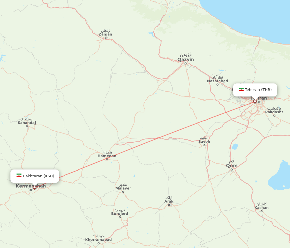 THR to KSH flights and routes map