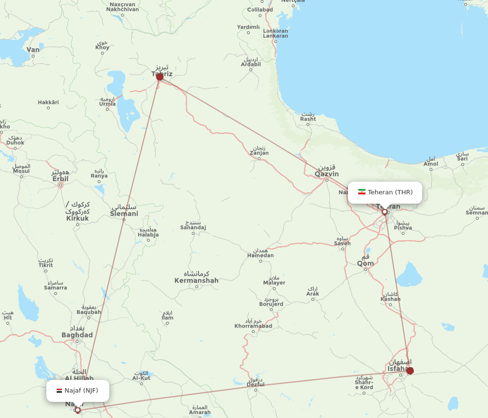 THR-NJF flight routes