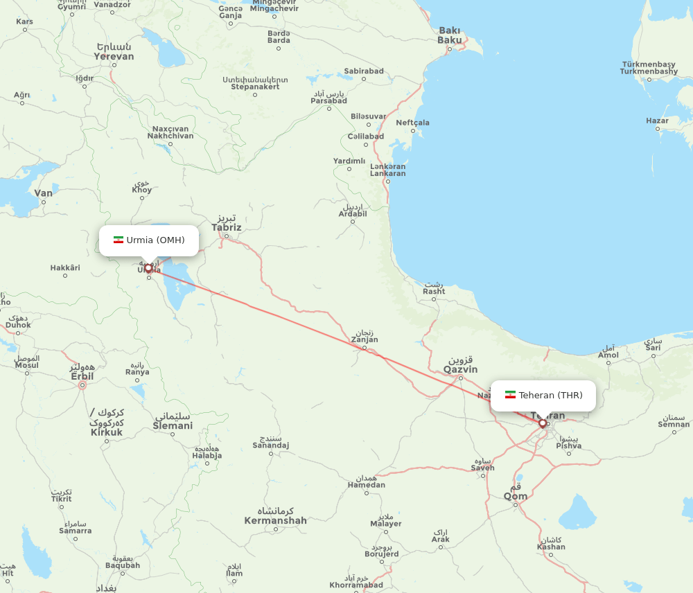 Tehran - Nazluy-ye Jonubi route map and flight paths