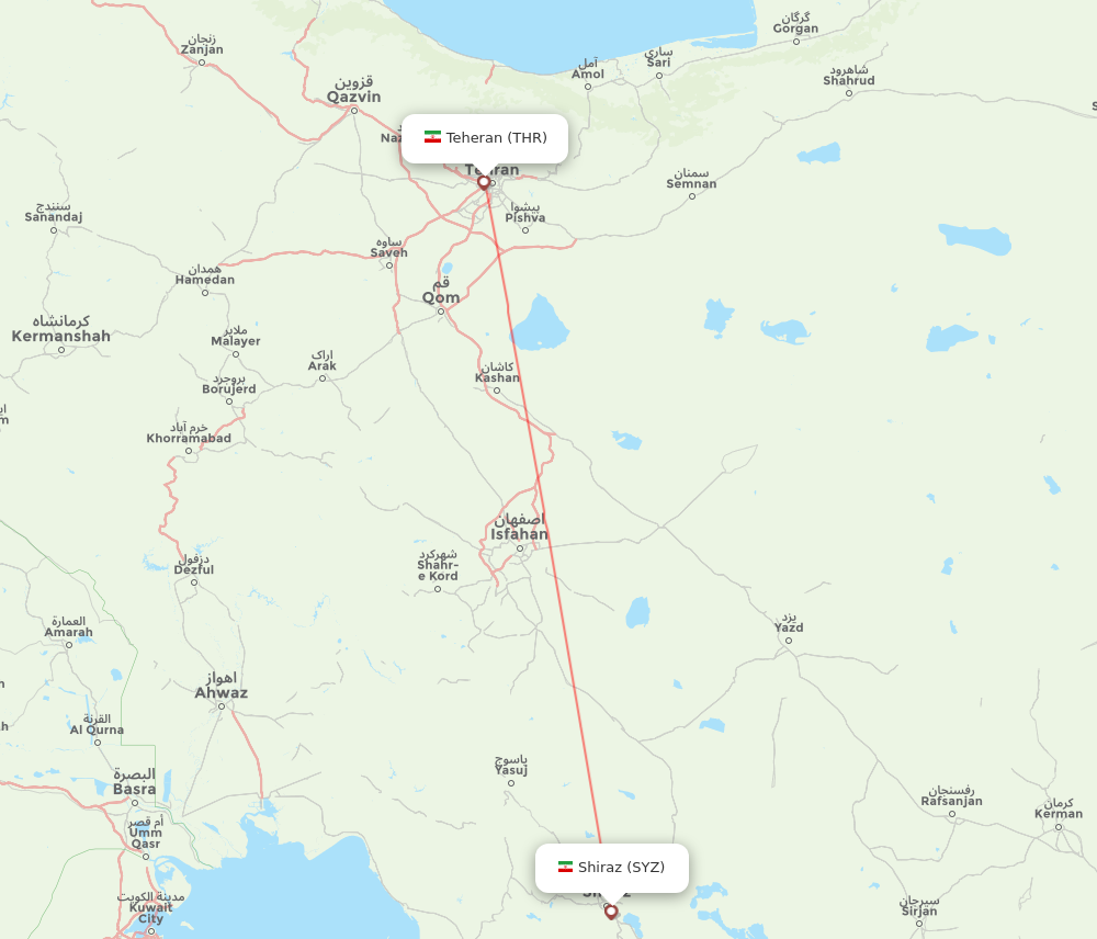 THR to SYZ flights and routes map