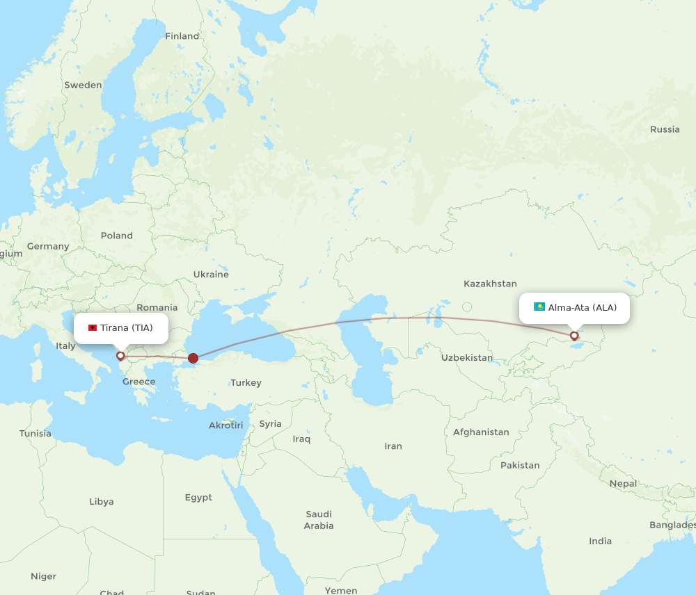 TIA-ALA flight routes