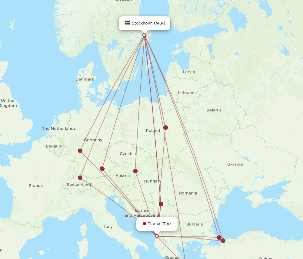 TIA-ARN flight routes