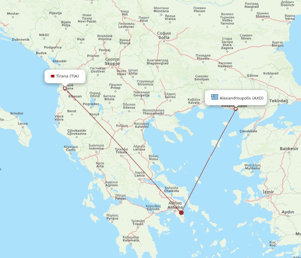 TIA to AXD flights and routes map