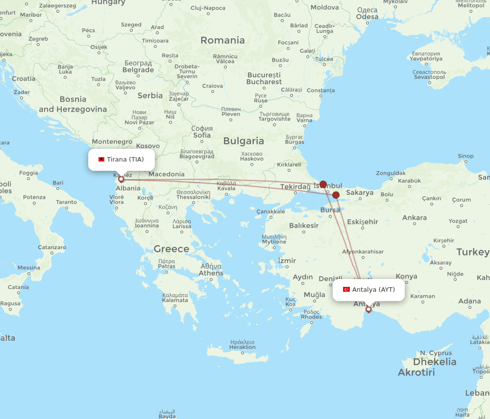 TIA-AYT flight routes