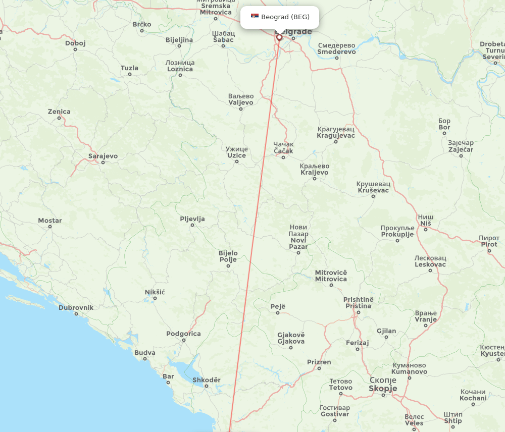 TIA to BEG flights and routes map
