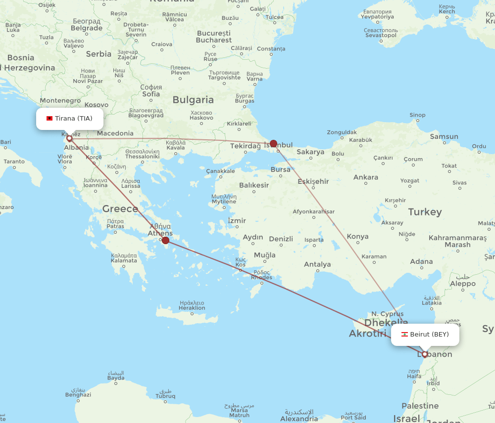 TIA-BEY flight routes