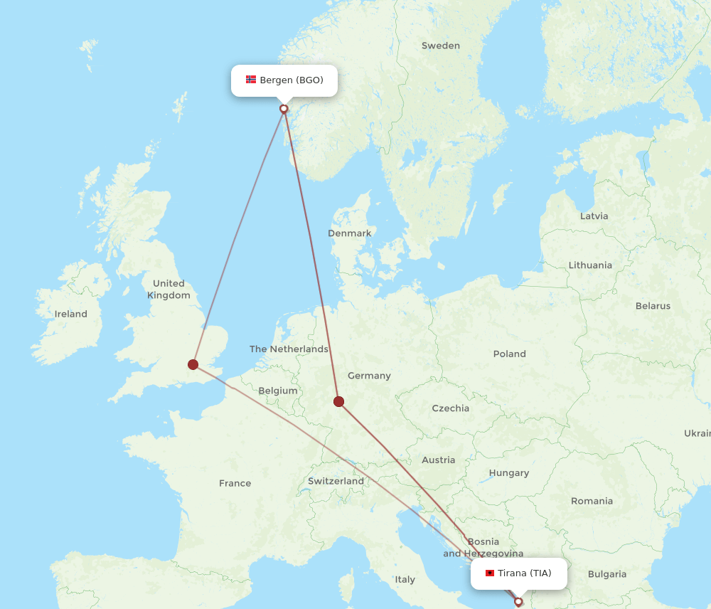 TIA-BGO flight routes