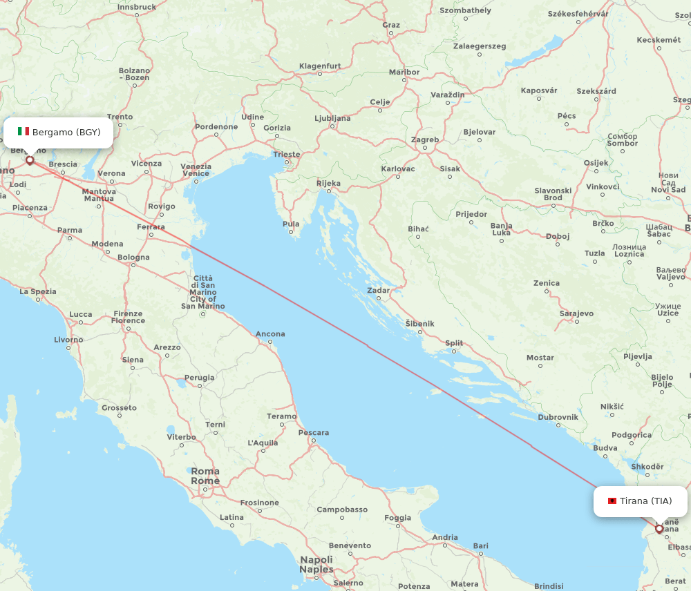 Tirana - Milan route map and flight paths