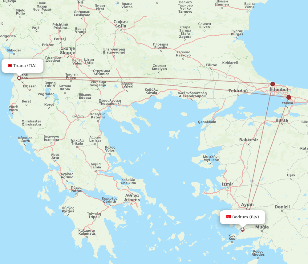 TIA-BJV flight routes