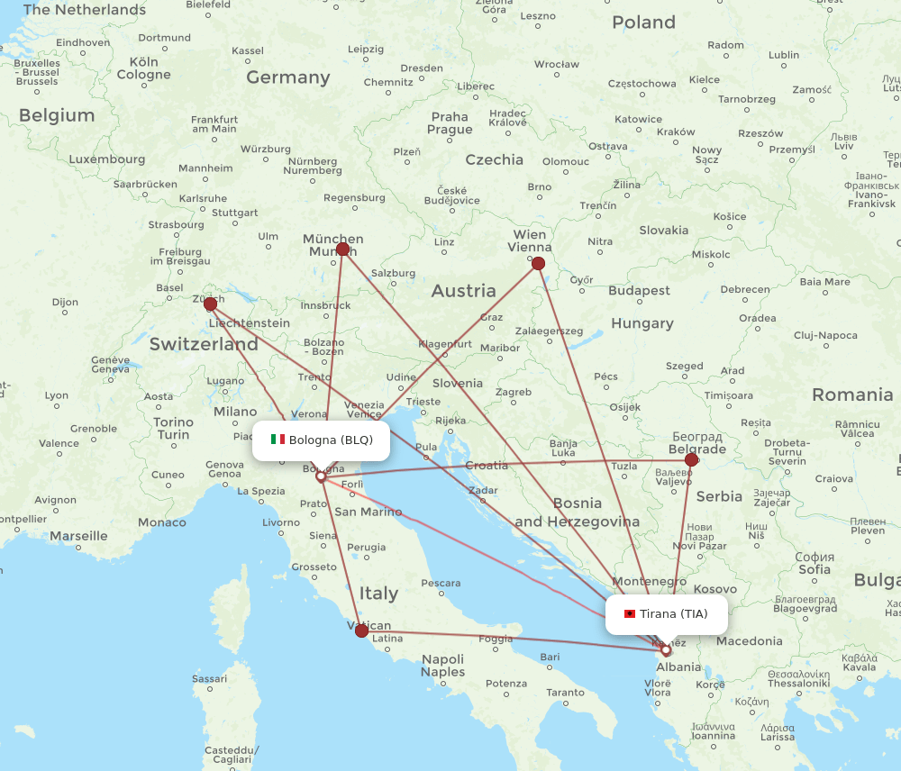TIA-BLQ flight routes