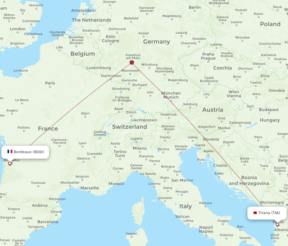 TIA-BOD flight routes
