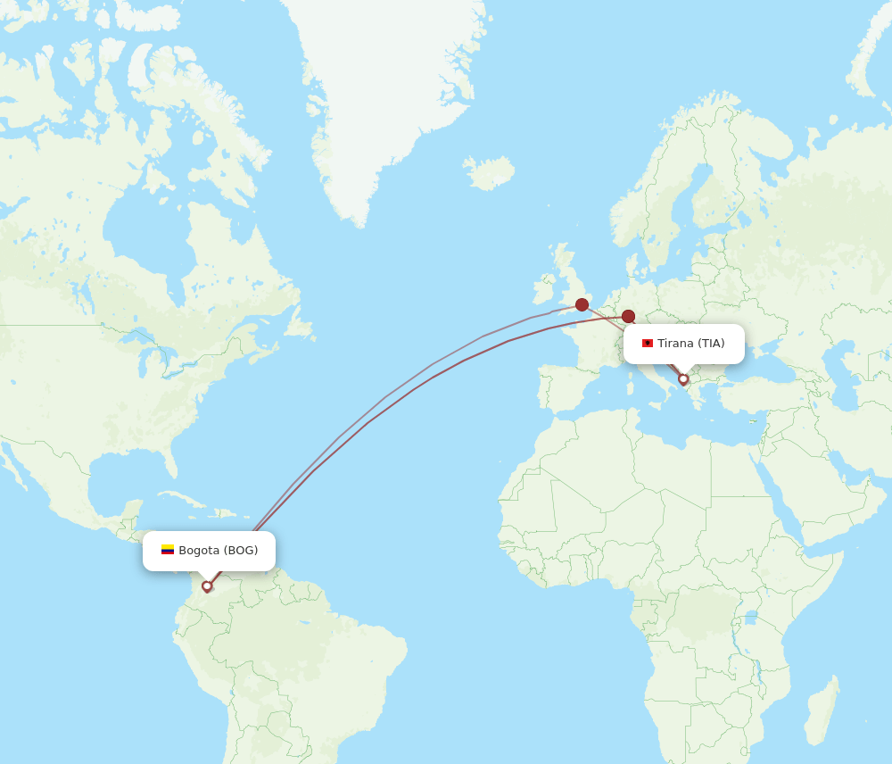 TIA-BOG flight routes