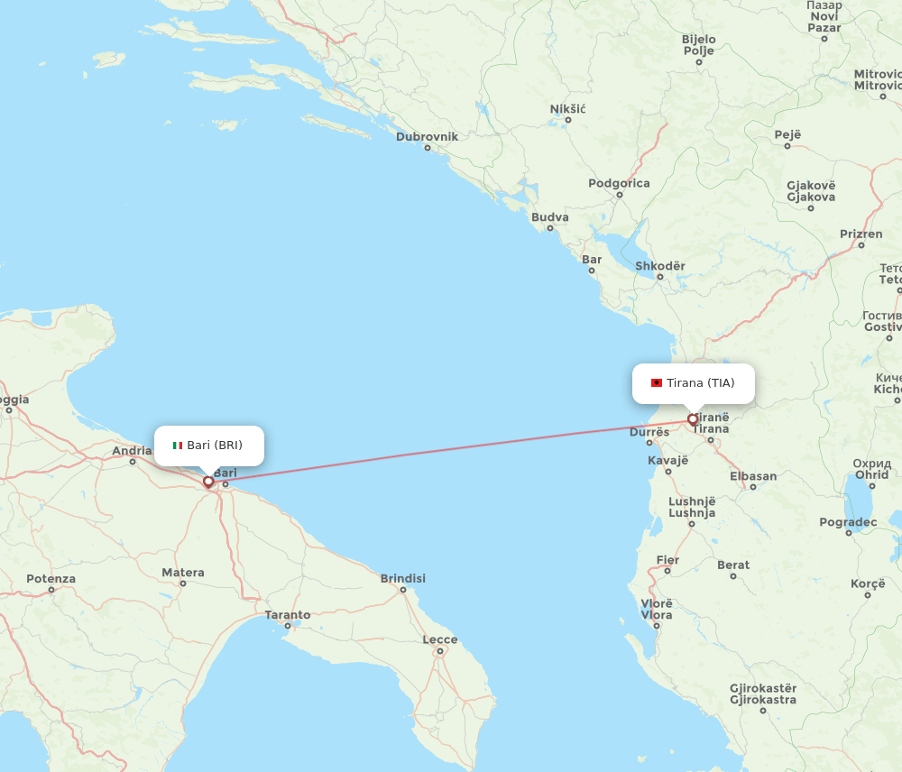 Tirana - Bari route map and flight paths